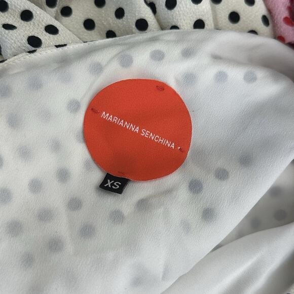 Marianna Senchina One Shoulder Polka Dot Dress XS White Pink Bow Asymmetrical - Picture 5 of 8